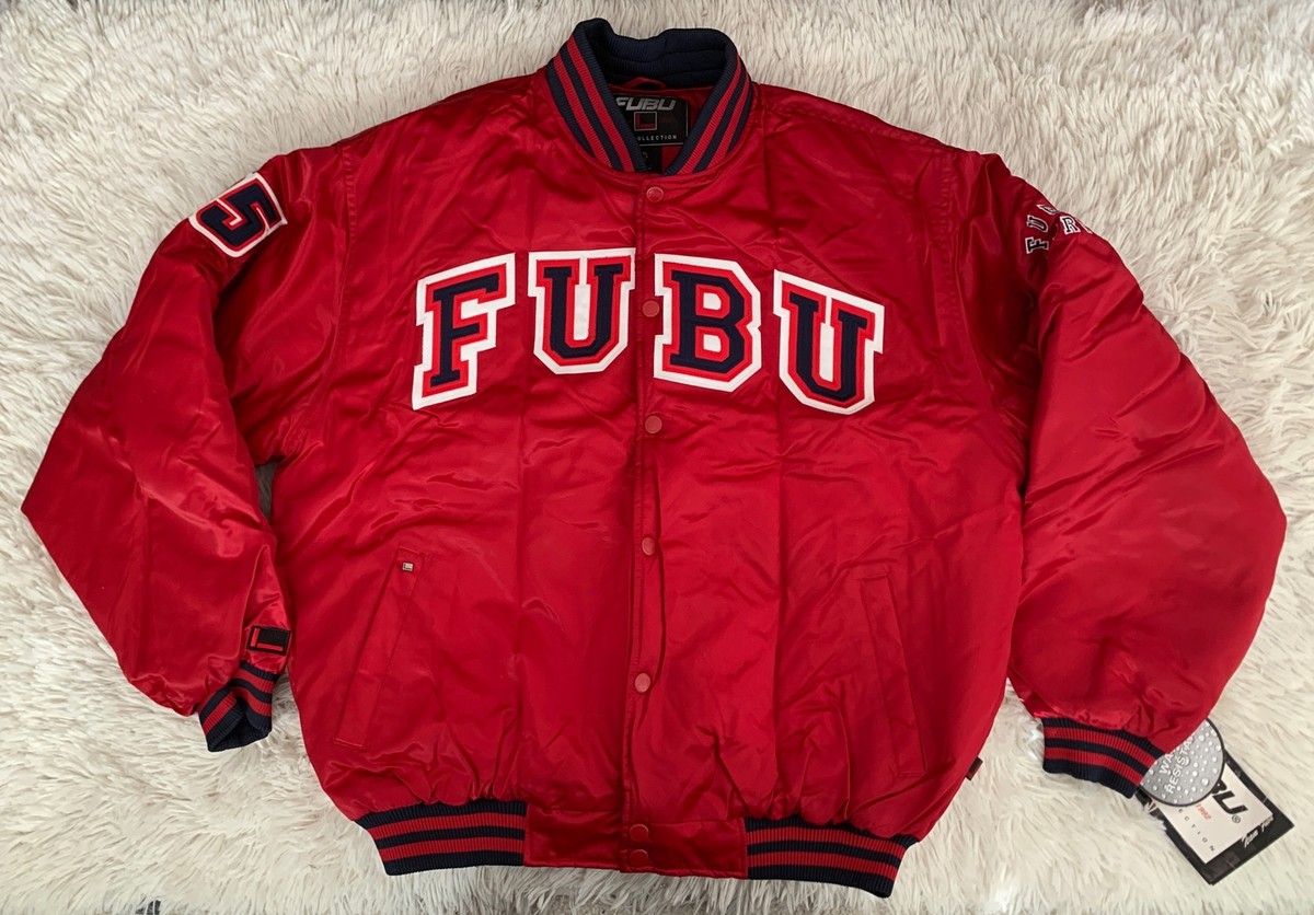 Rare Vintage FUBU Varsity Satin Bomber Jacket Coat Red Mens XXXL