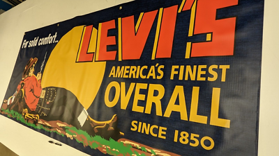 LEVI'S 30's Vintage Style Store Cowboy Promo Banner Display Sign