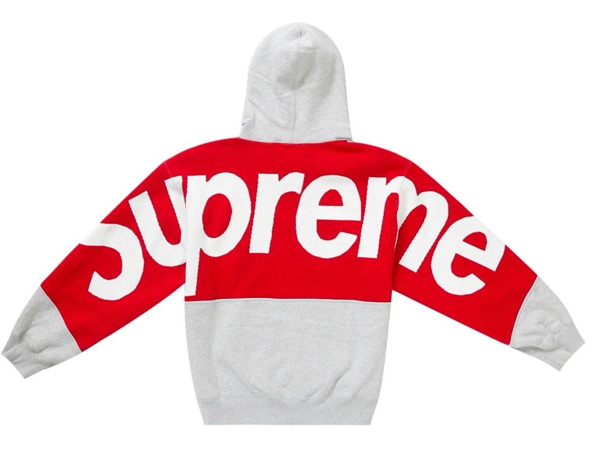 Supreme Big Logo Jacquard Hooded Sweatshirt FW23 Heather Grey red