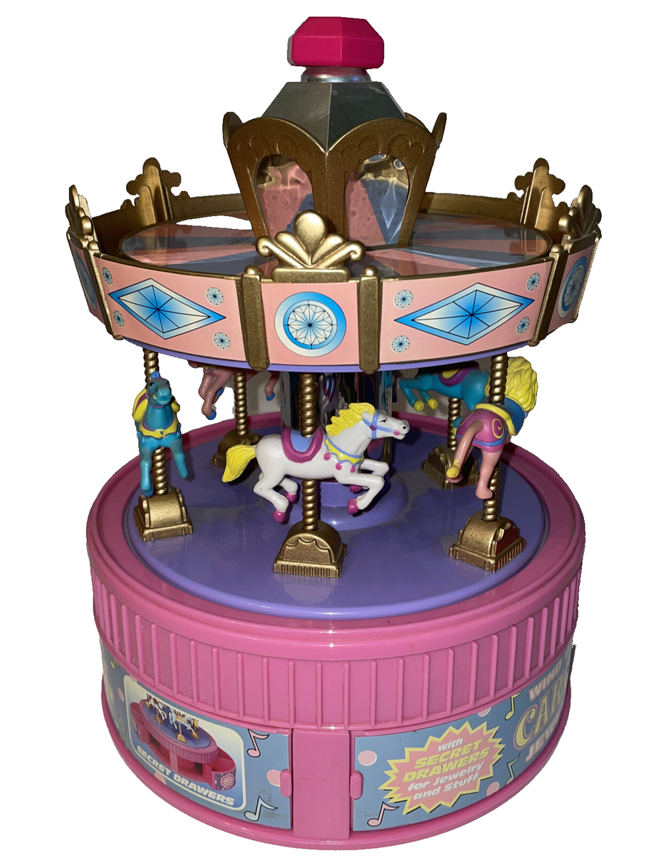 Moose Mountain 1997 Pink Jewelry Box Wind-Up Musical Horses