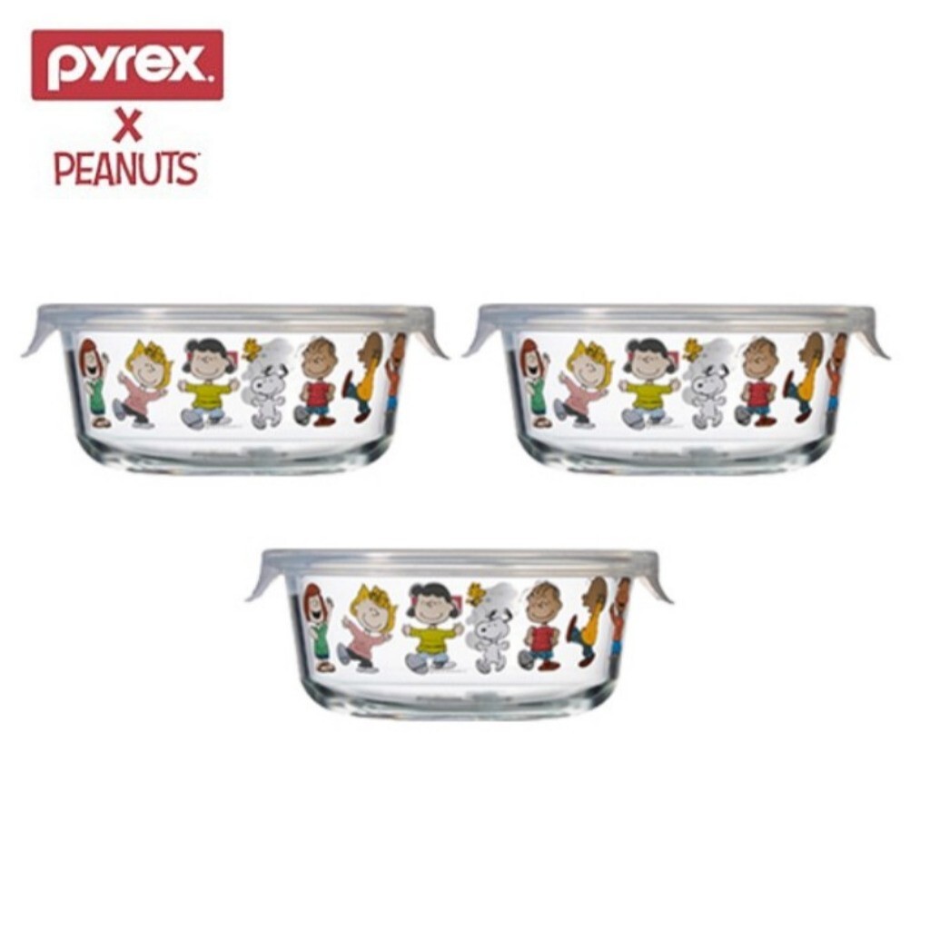 Pyrex Peanuts Snoopy Glass Storage Heat Resistant Containers Round