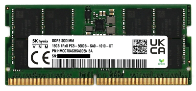 SK hynix 16GB DDR5 SODIMM 5600Mhz 1Rx8 Laptop RAM Memory