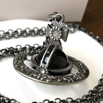 In Box】Vivienne Westwood Small Orb Necklace Flower Black Gunmetal