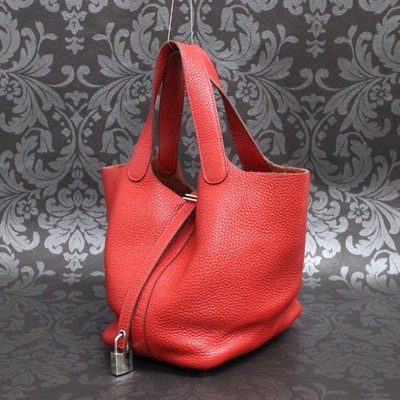 HERMES Picotin Lock PM 18 Taurillon Clemence Red Handbag Bag #287