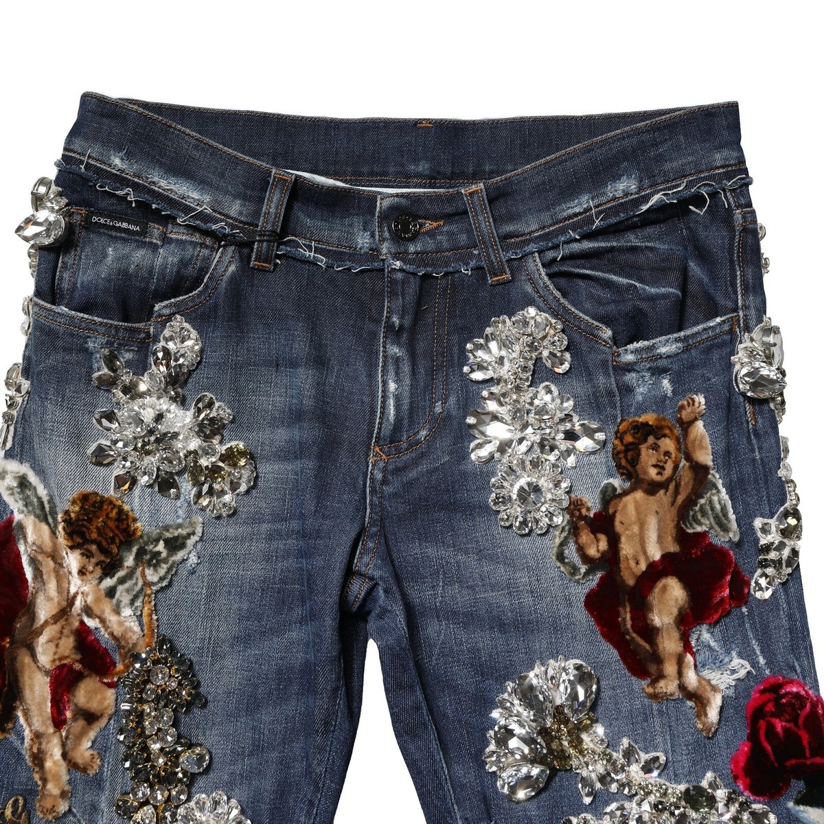 DOLCE & GABBANA Jeans Blue Cotton Rhinestone Embellish Denim IT44