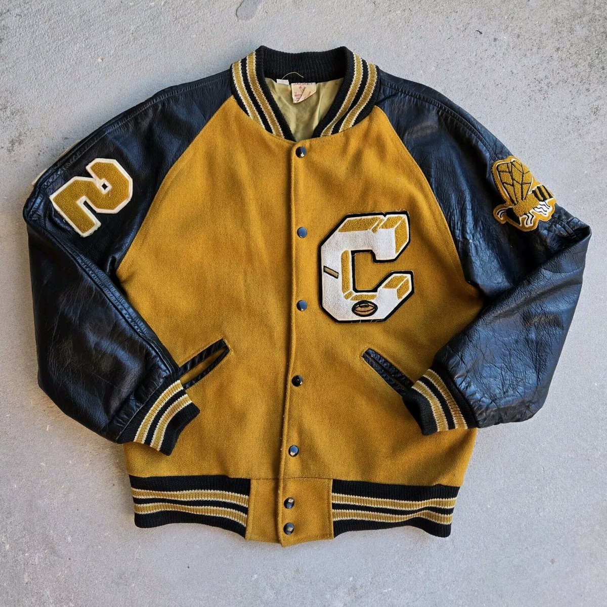 80s 80s-90s SKOOKUM/Melton&Leather Stadium Jacket/Made in USA/38