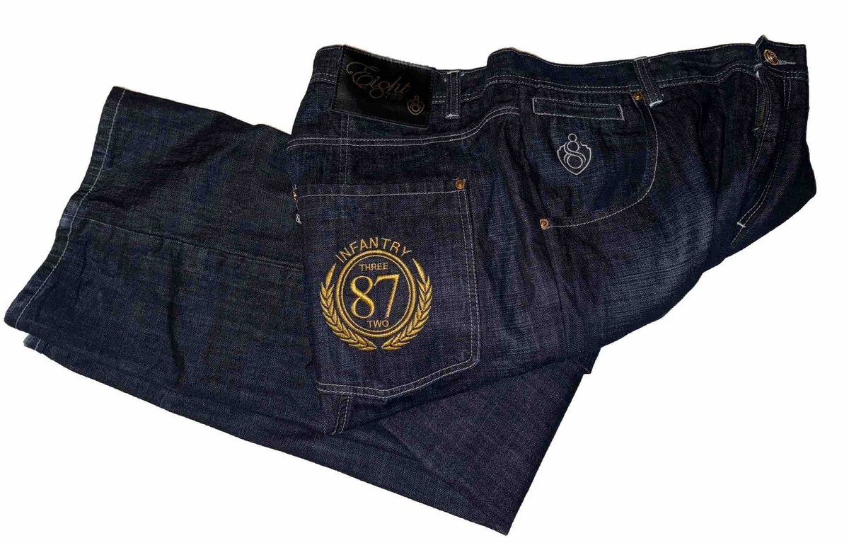 Eight 8732 Jeans Mens 42x34 Baggy Embroidered Young Jeezy Hip Hop