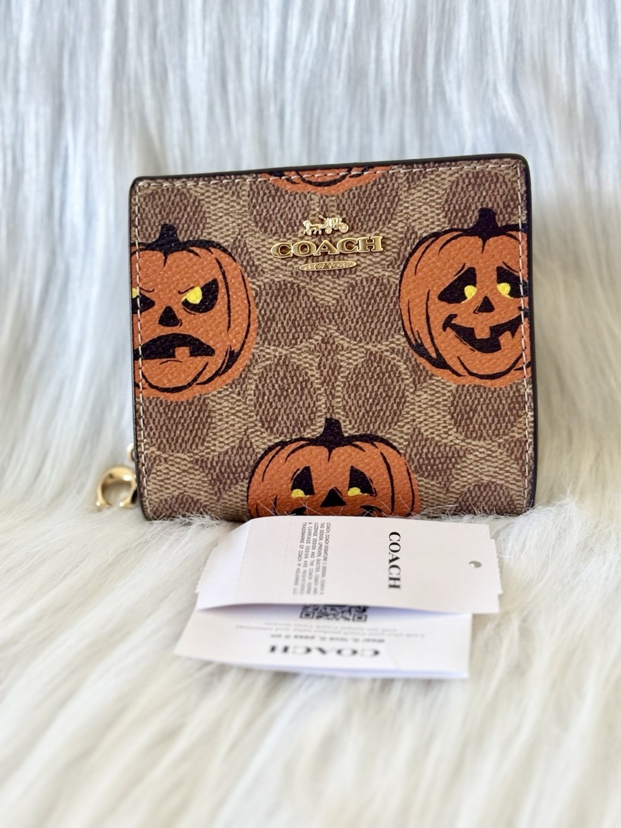 NWT COACH Snap Wallet In Signature Canvas Halloween pumpkin