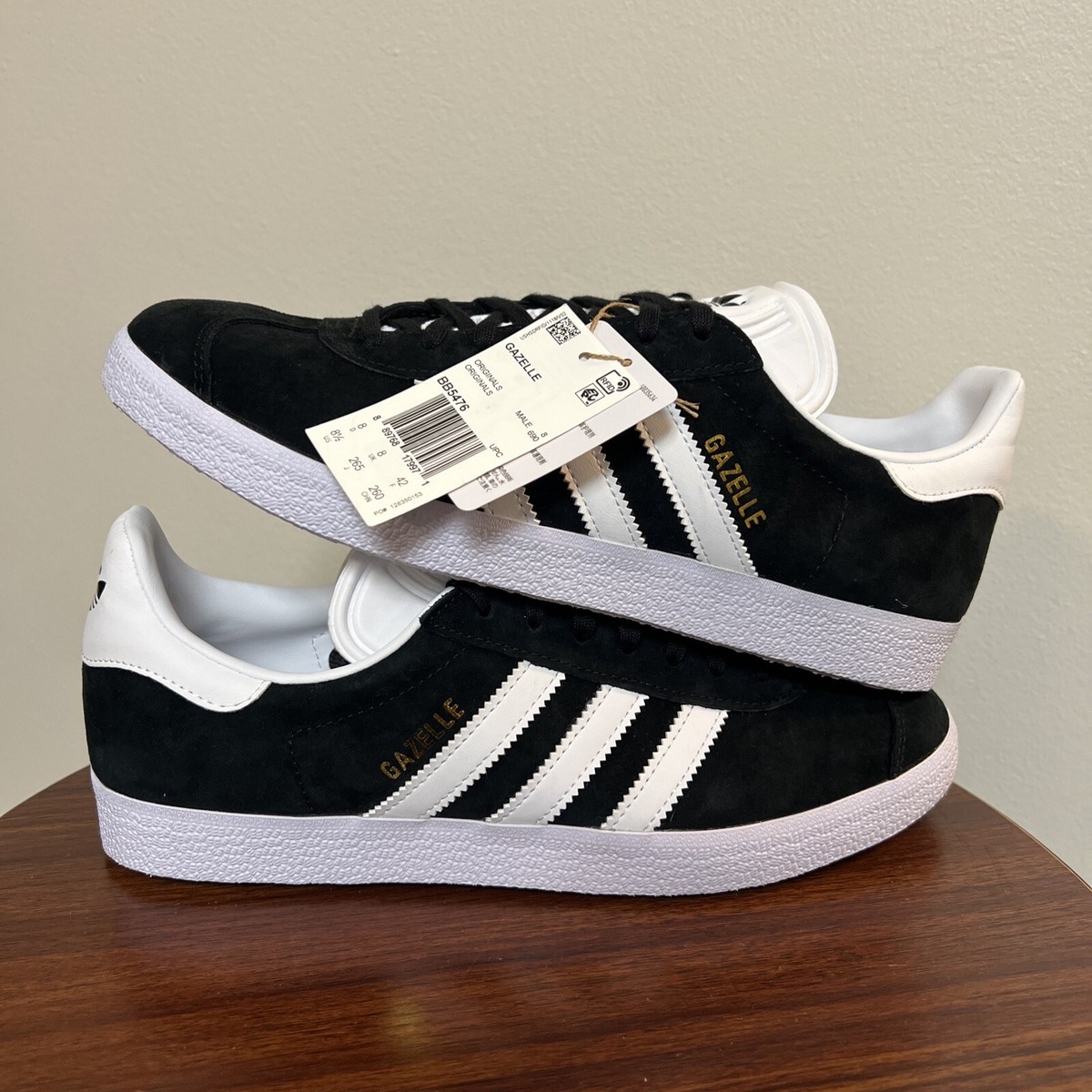 New Adidas Originals Black & White Gazelle Shoes (BB5476) Mens