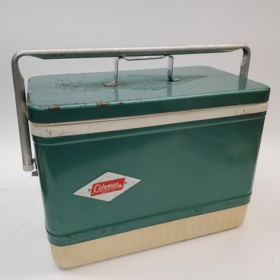 Vintage 1960s Coleman Green Metal Diamond Logo Chest Cooler