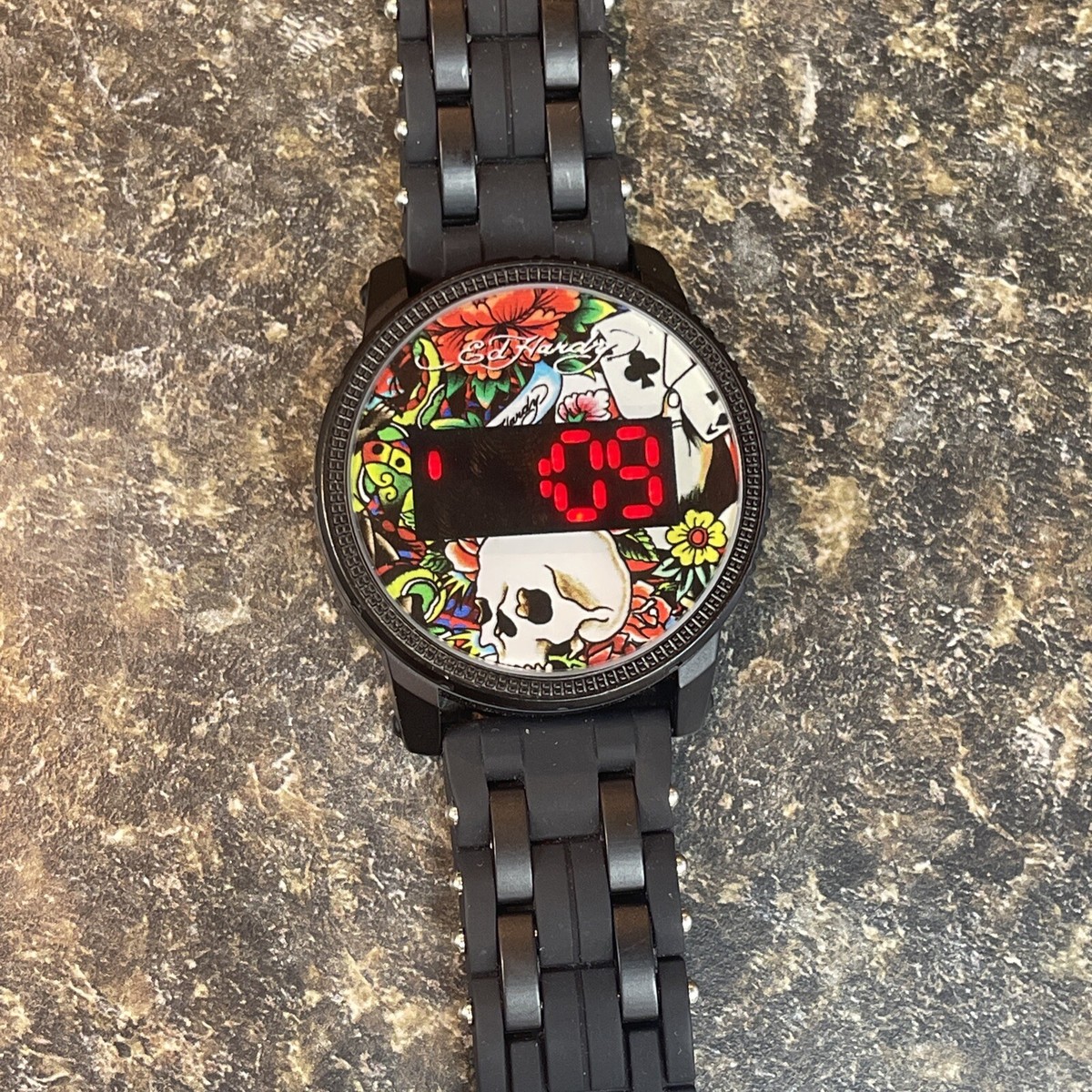 Ed Hardy Men's Black Silicone Strap Watch 48mm | eBay