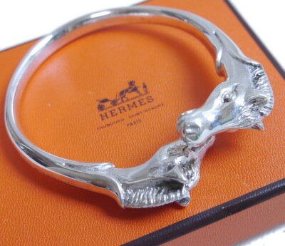 Authentic HERMES Bangle Horse Cheval Vintage Palladium #4624 | eBay