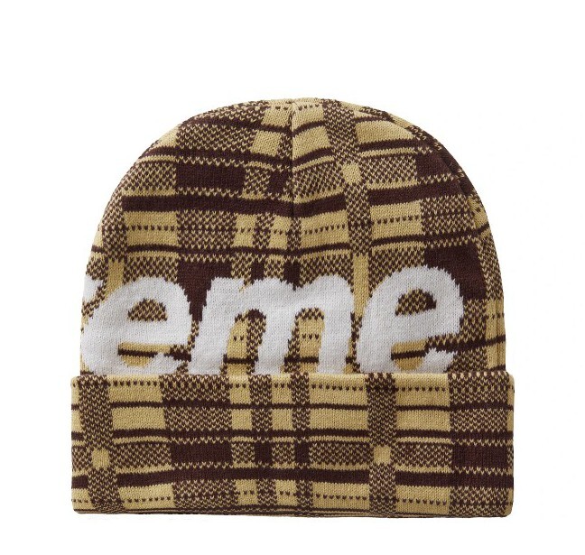 Supreme BIG LOGO Beanie (Tan Plaid) (FW23) | eBay