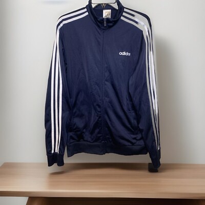 Adidas Men's Navy Blue Track Jacket 90's Style White Stripes On