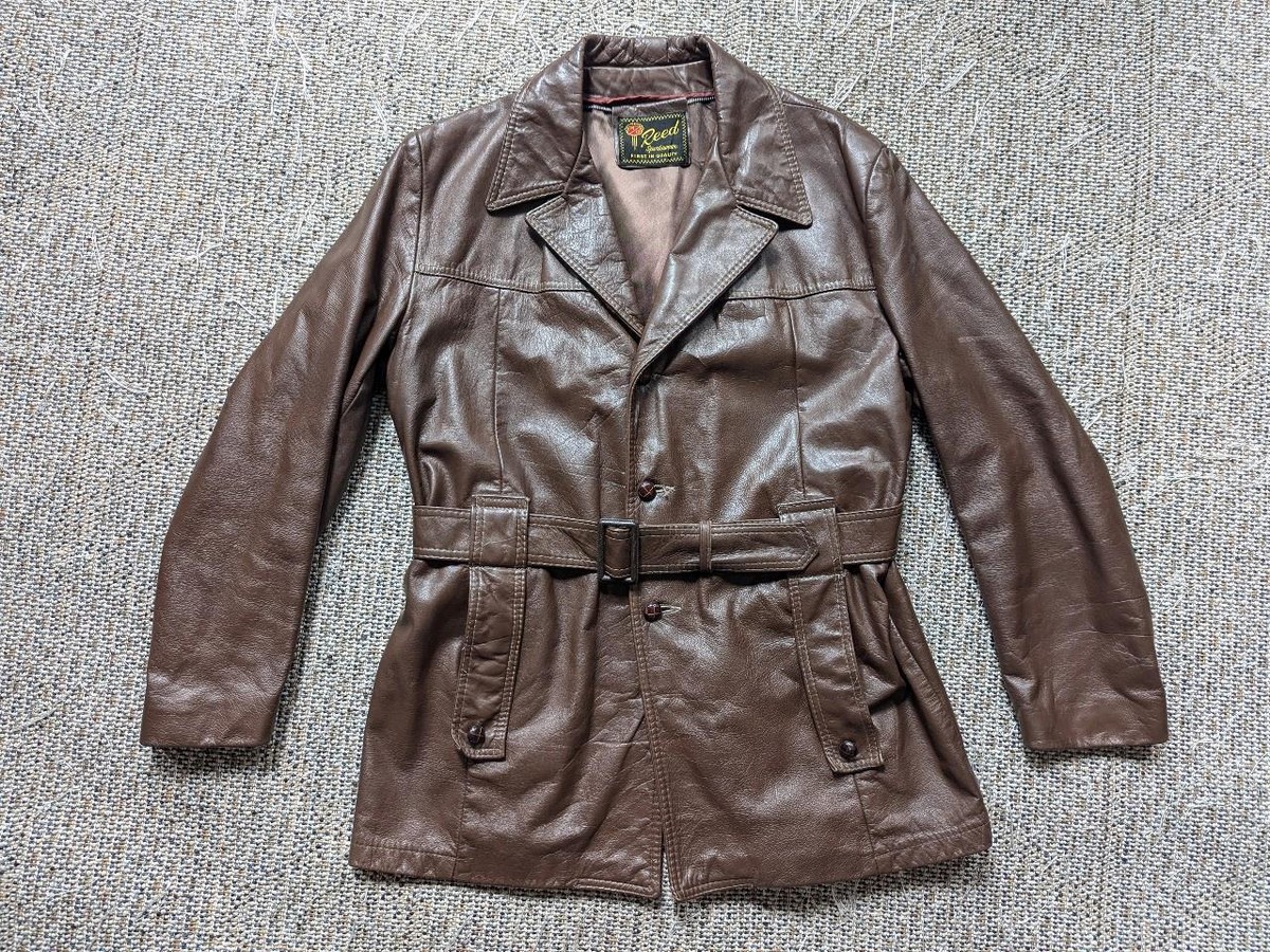 vintage TRENCH COAT leather BELTED jacket 40 brown NORFOLK cowhide