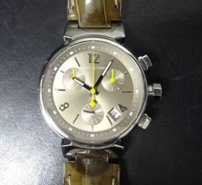 LOUIS VUITTON Tambour Chronograph Q1322 Quartz Sable Dial Leather