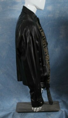 GIANNI VERSACE Leather Jacket Black Studded with zip size IT 54