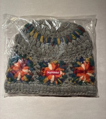 Supreme Crochet Beanie Heather Grey SS25 Hand Knit Wool Box Logo