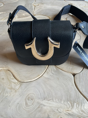 True Religion Black Crossbody Faux Leather Small Flap Huge Gold