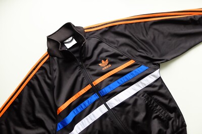 Vintage Adidas track jacket S/M Black orange blue horizontal
