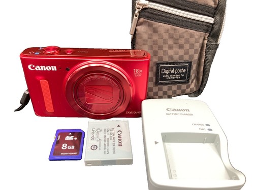 Canon PowerShot SX610 HS 20.2MP Digital Camera SD card Charger RED