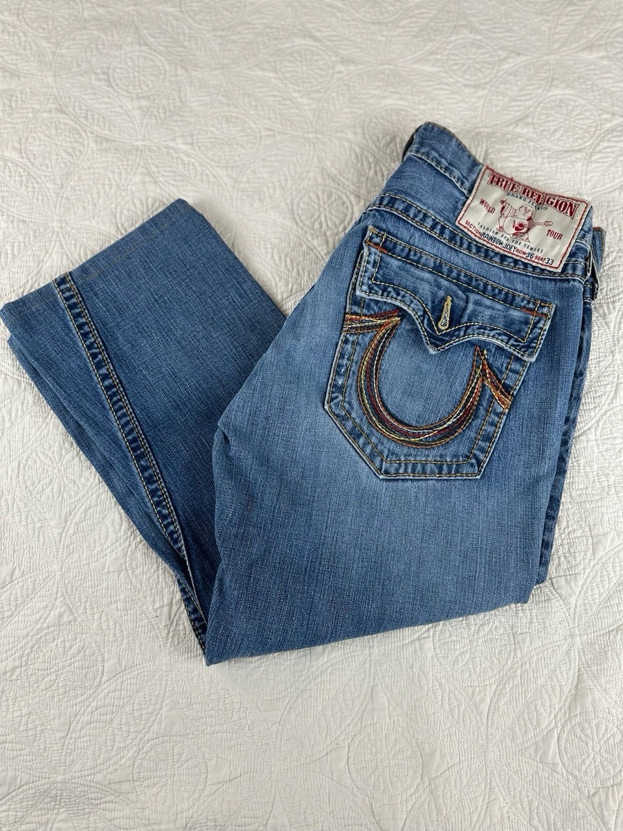 True Religion Rainbow Joey Jeans Mens 36x25 Made In USA Y2K Flap