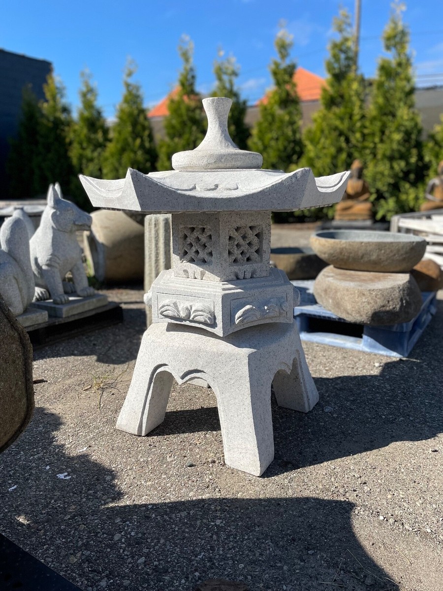 Rokkaku yukimi 4' tall Japanese garden stone lantern Granite toro