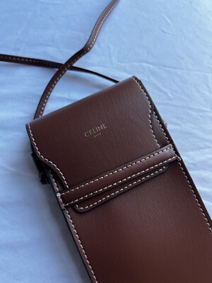 NEW Celine Brown Leather Phone Sunglass Case Bag Crossbody Strap