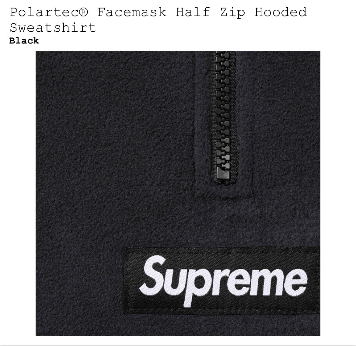 New Supreme® x Polartec® Facemask Half Zip Hooded Black Sweatshirt