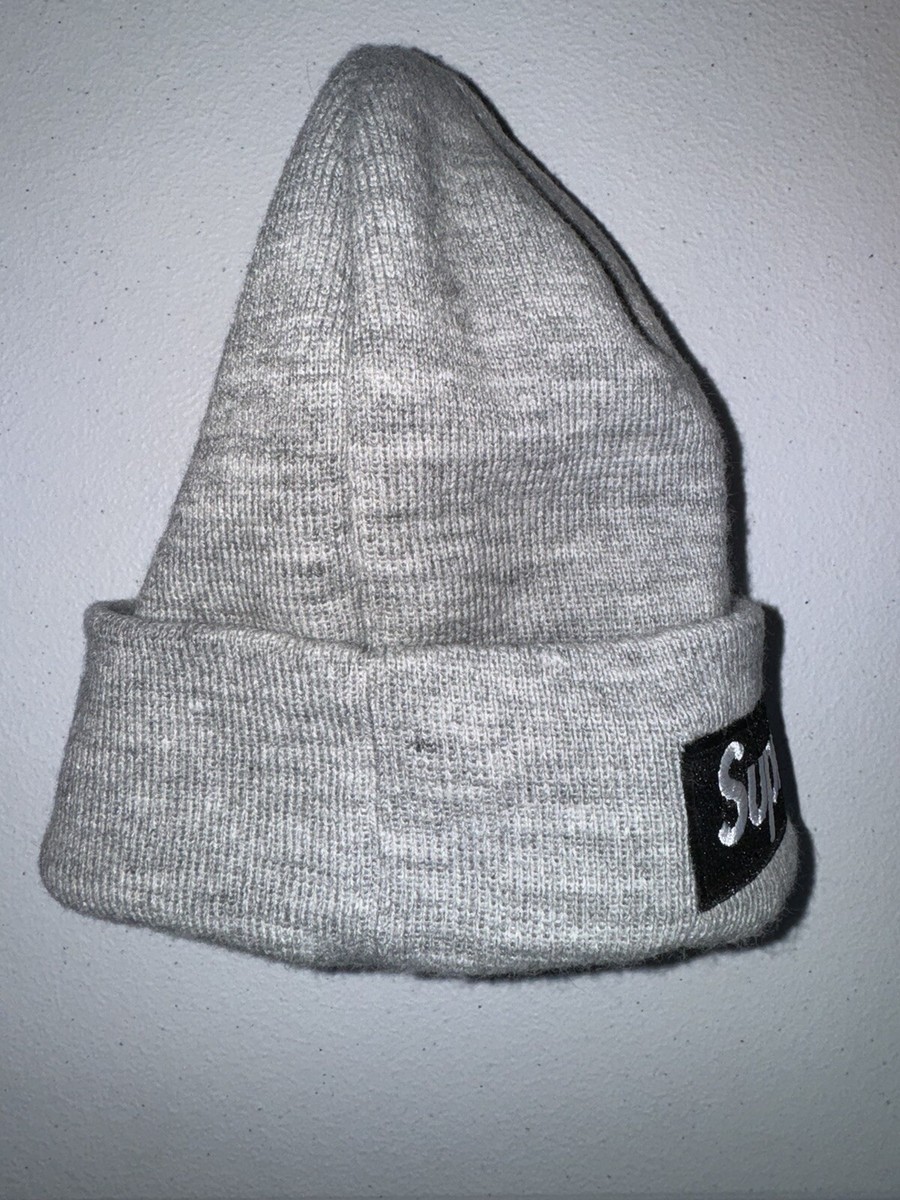 Supreme Box Logo New Era Beanie Black on Grey Used Free Shipping