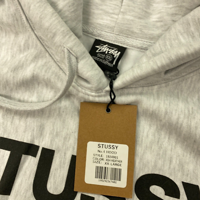 Stussy No 4 N4 Hoodie Mens XXL Ash Heather Gray Hooded Sweatshirt