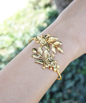 Leaf Bracelet Floral Gold Plated Goddess Adjustable Bangle