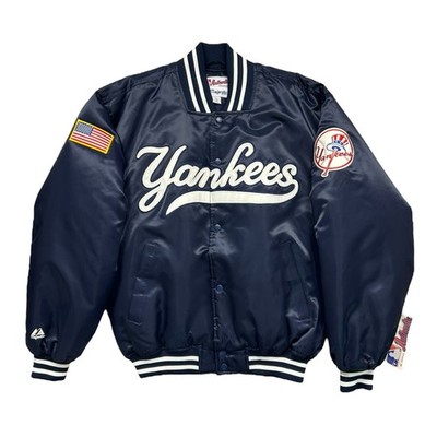 VTG 00s MLB NEW YORK YANKEES MAJESTIC AUTHENTIC SATIN BOMBER