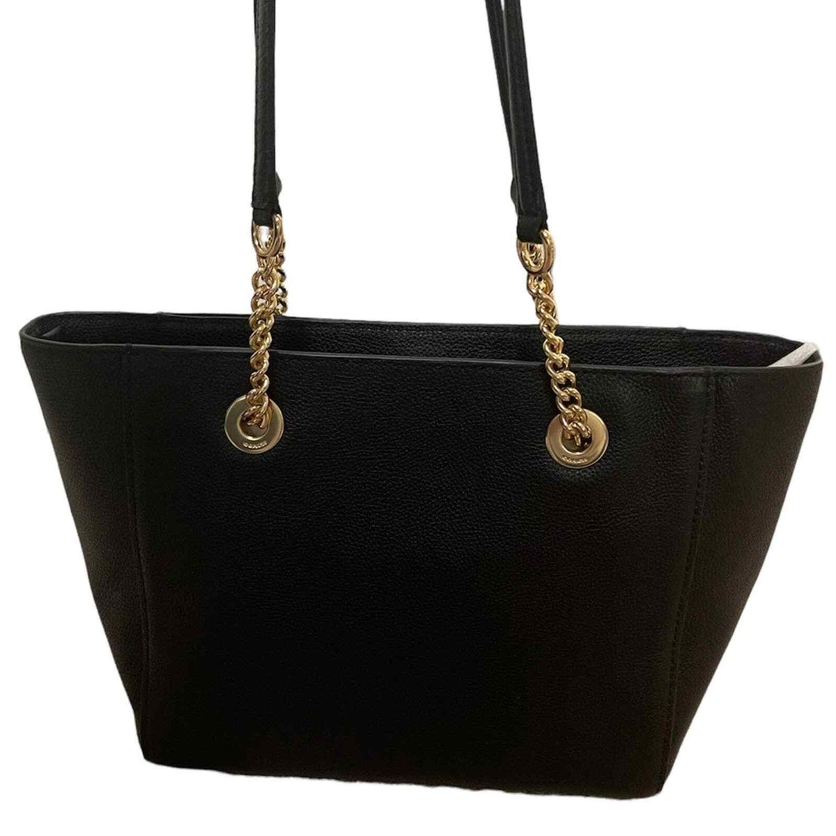 Coach | Authentic Black and Gold Pebbled Leather Turnlock Chain