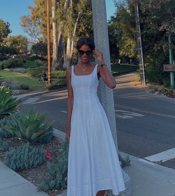 ZARA XS NEW WOMAN SS25 LINEN WHITE STRAPPY MIDI DRESS | 3269/250