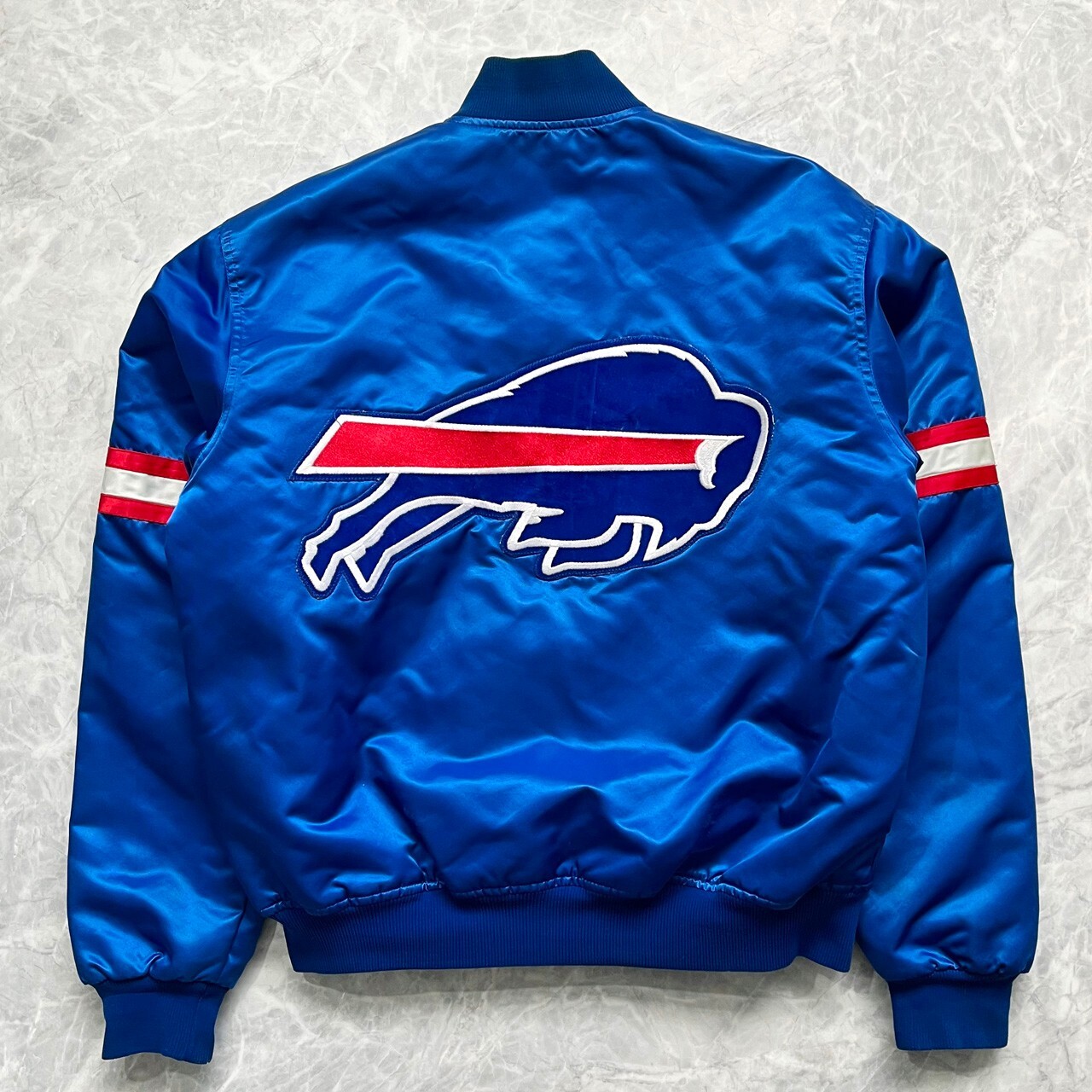VTG 90s NFL BUFFALO BILLS STARTER SATIN BOMBER JACKET MADE IN USA