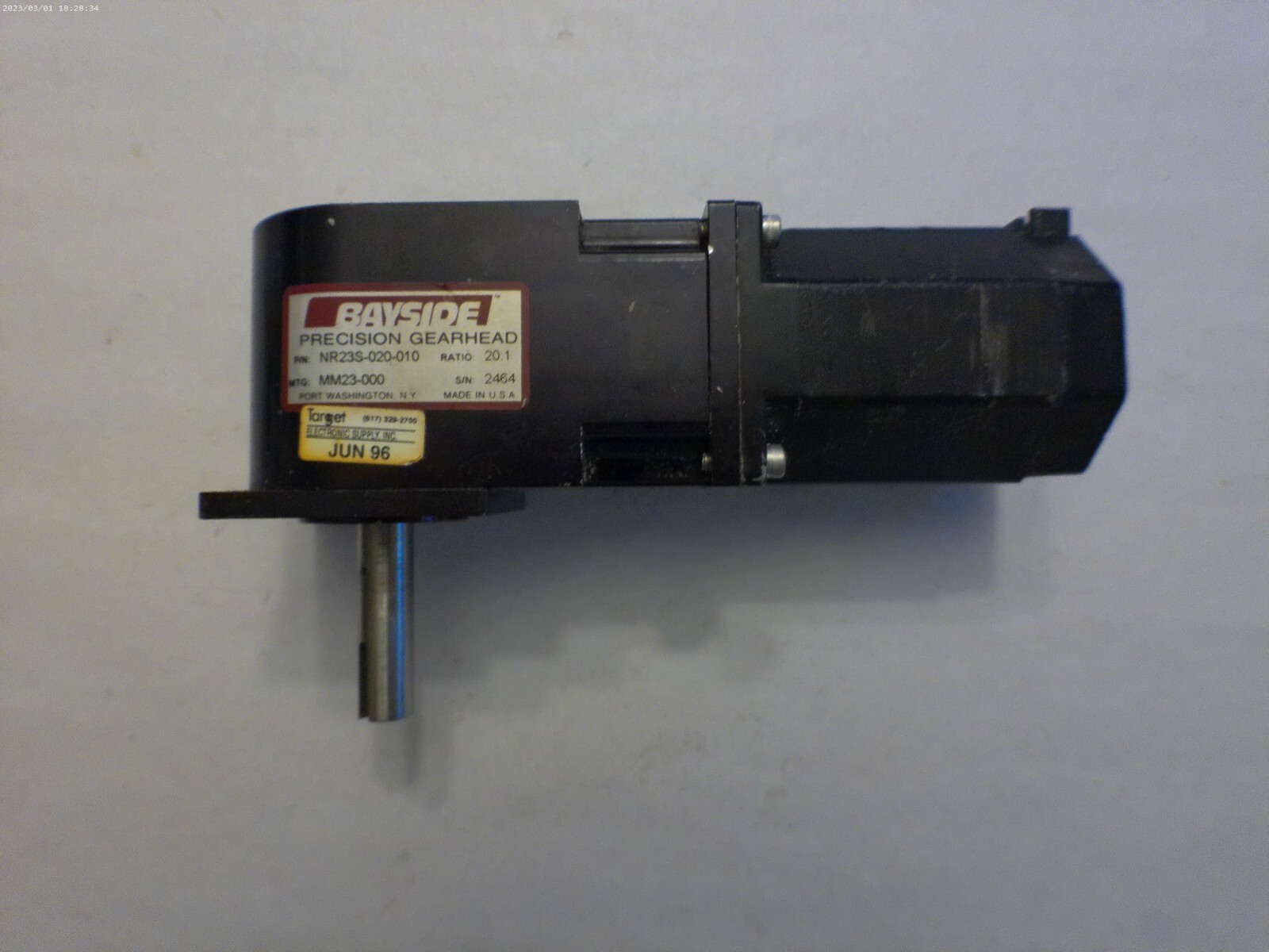 BAYSIDE NR23S-020-010 RIGHT ANGLE GEARBOX 20:1 RATIO W/PAC-SCI