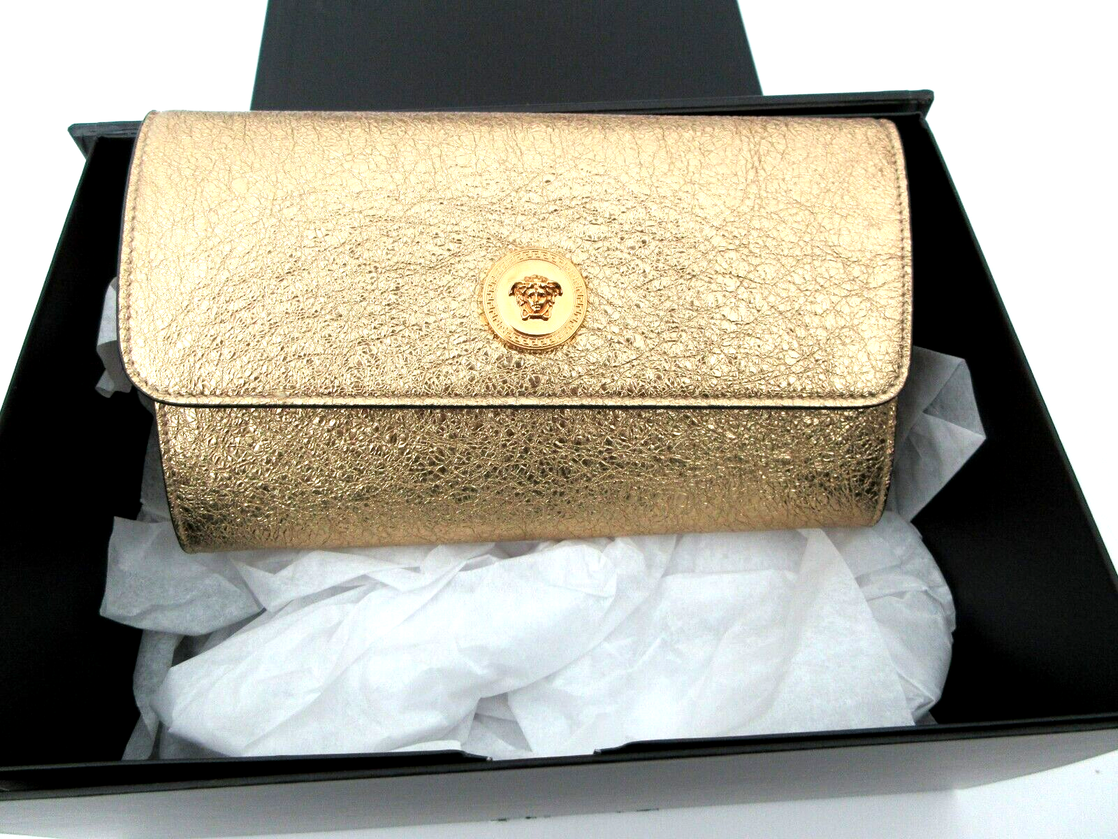 Versace Medusa Metallic gold Leather crossbody clutch Handbag WITH