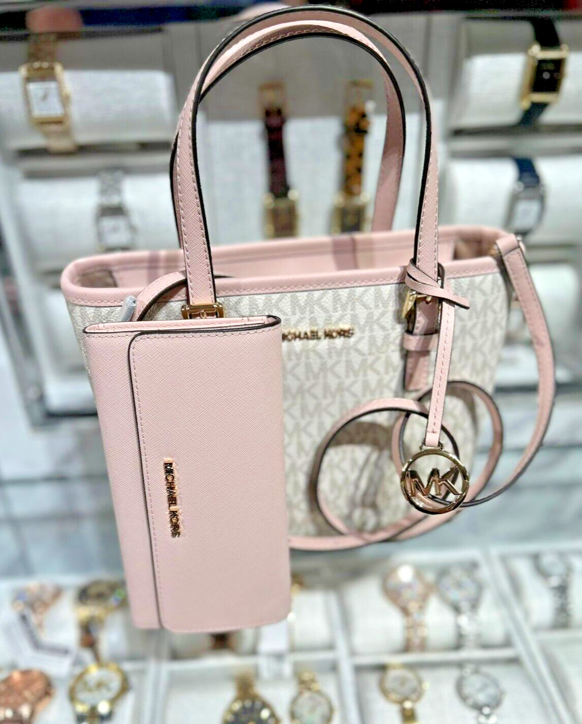 Michael Kors Jet Set Travel XS Carryall Tote Bag +Trifold Wallet