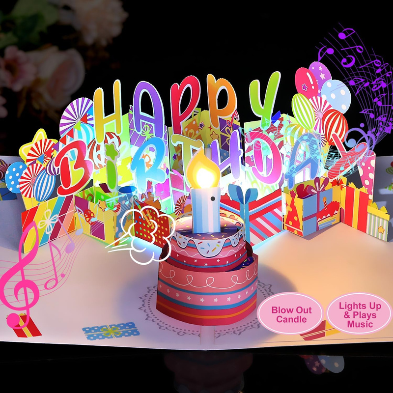 Birthday Gift Cards, Light and Music Happy Birthday Card, 3D Pop
