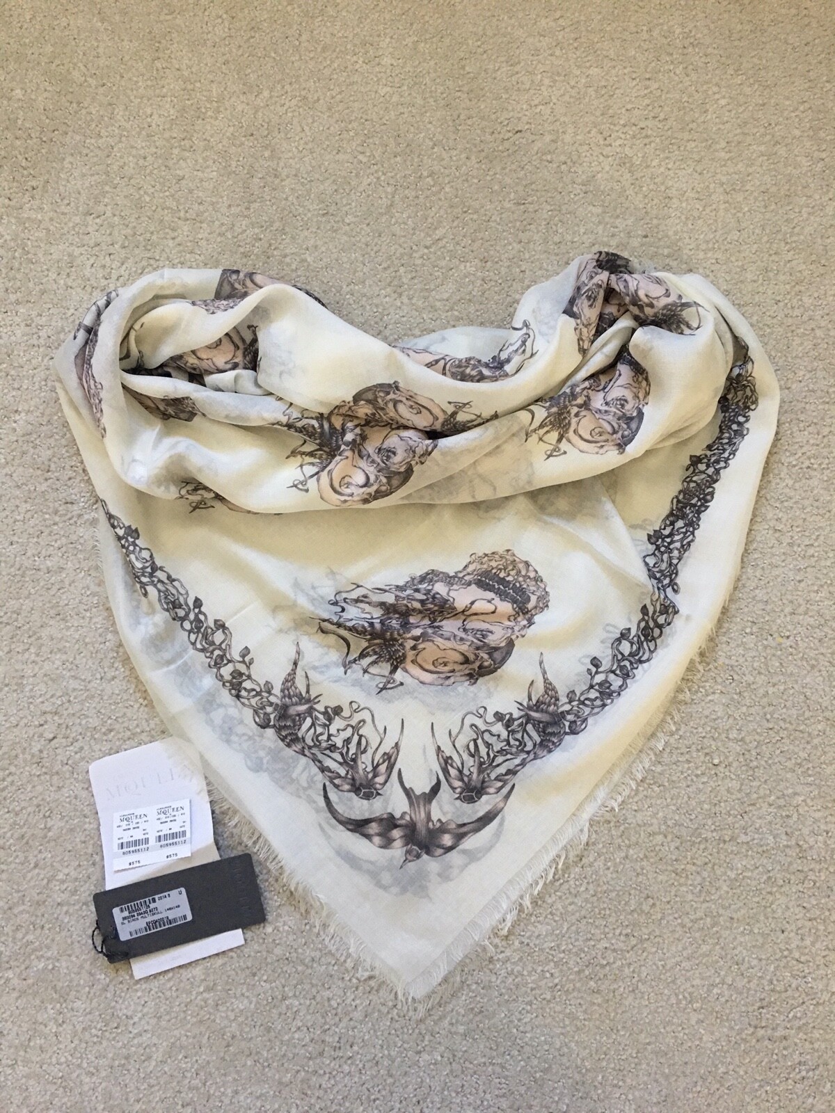 New Alexander McQueen Bird Skull Modal-Silk Scarf Shawl 140*140 | eBay