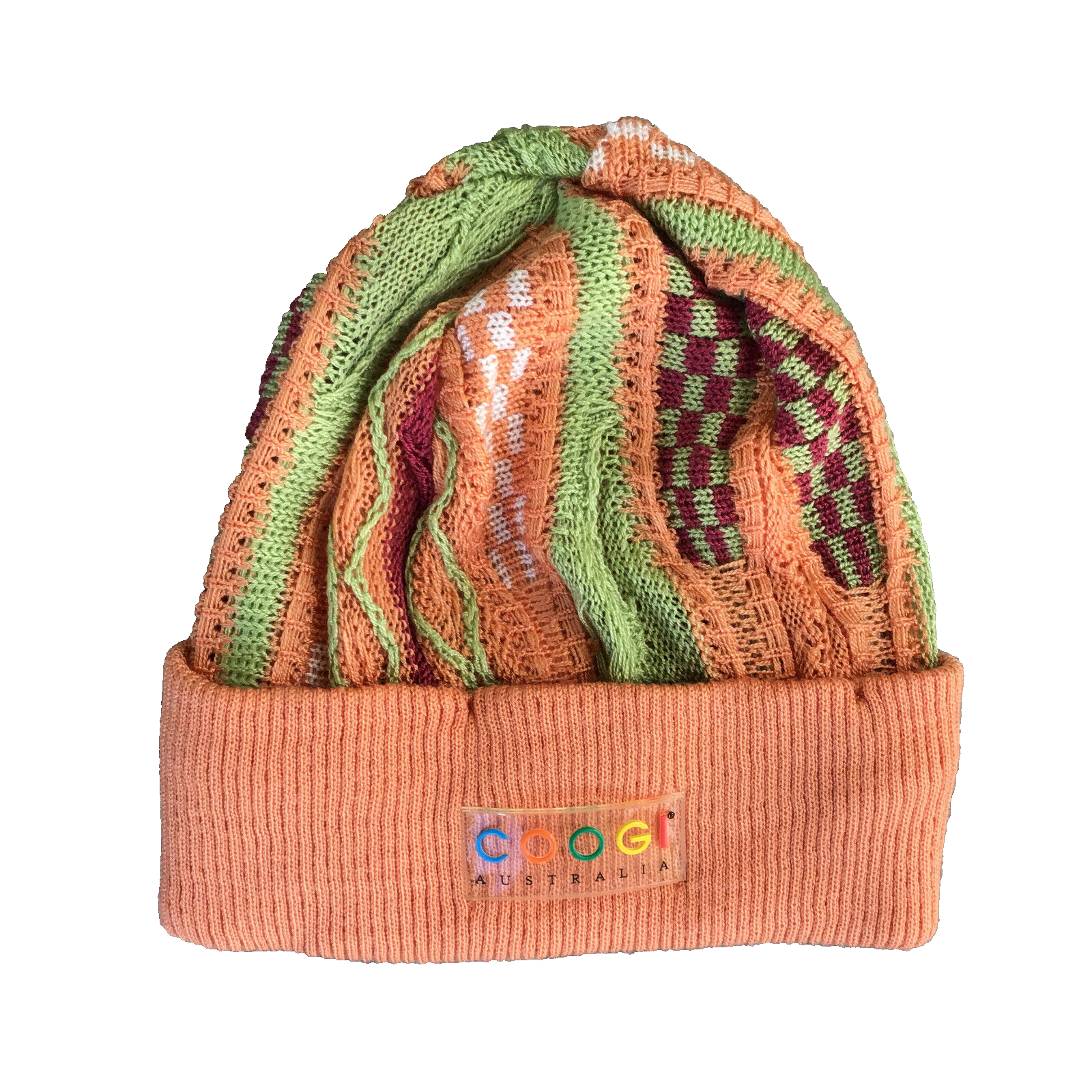 Vintage Coogi Australia Knit Beanie Youth Skully Hat Orange Green