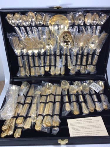 1992? WM. Rogers & Son Goldplated Flatware 62pc Set For 12 Royal
