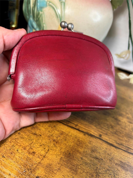 Coach Soft Red Leather Puffy Kisslock Coin Pouch Purse Wallet Card
