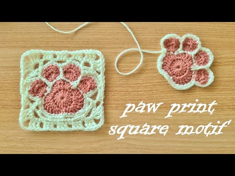 crochet paw square motif - YouTube