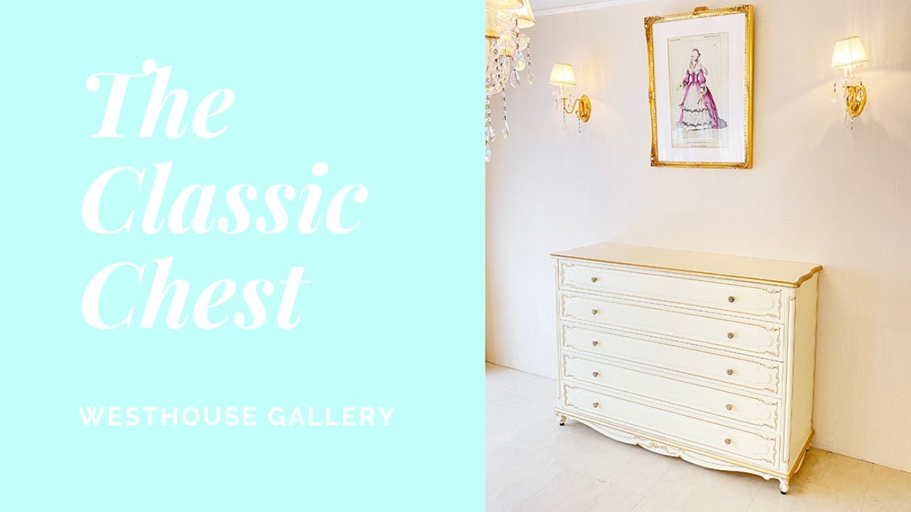 ロココ調 可愛いリボンの彫刻を施したチェストの動画を掲載しました