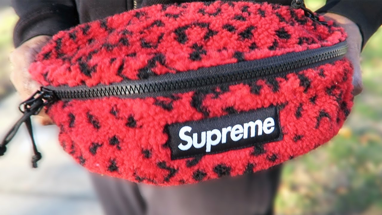 Supreme Red Leopard Fleece Waist Bag • Trying On & Packing - YouTube
