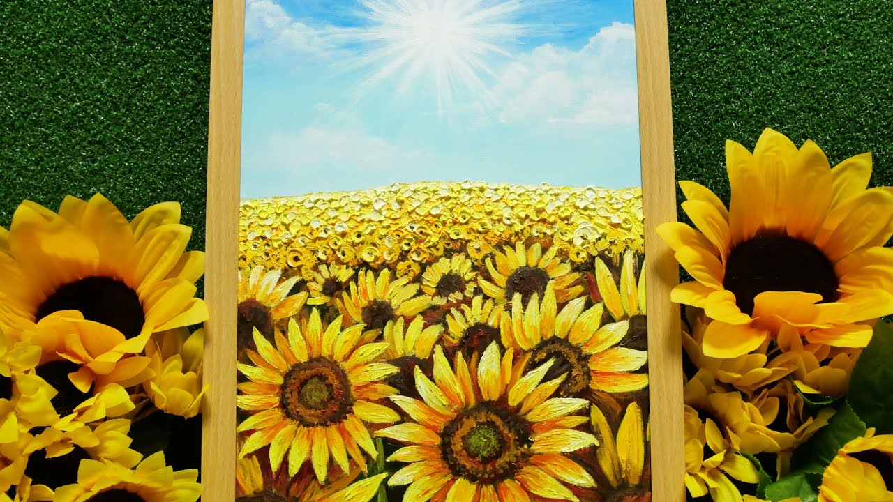夏空と太陽とひまわり畑 】#油彩画 #芸術 #油絵 #絵 #アート