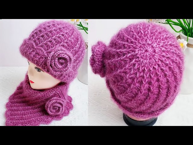Spiral unique pattern with rose women hat tutorial - YouTube