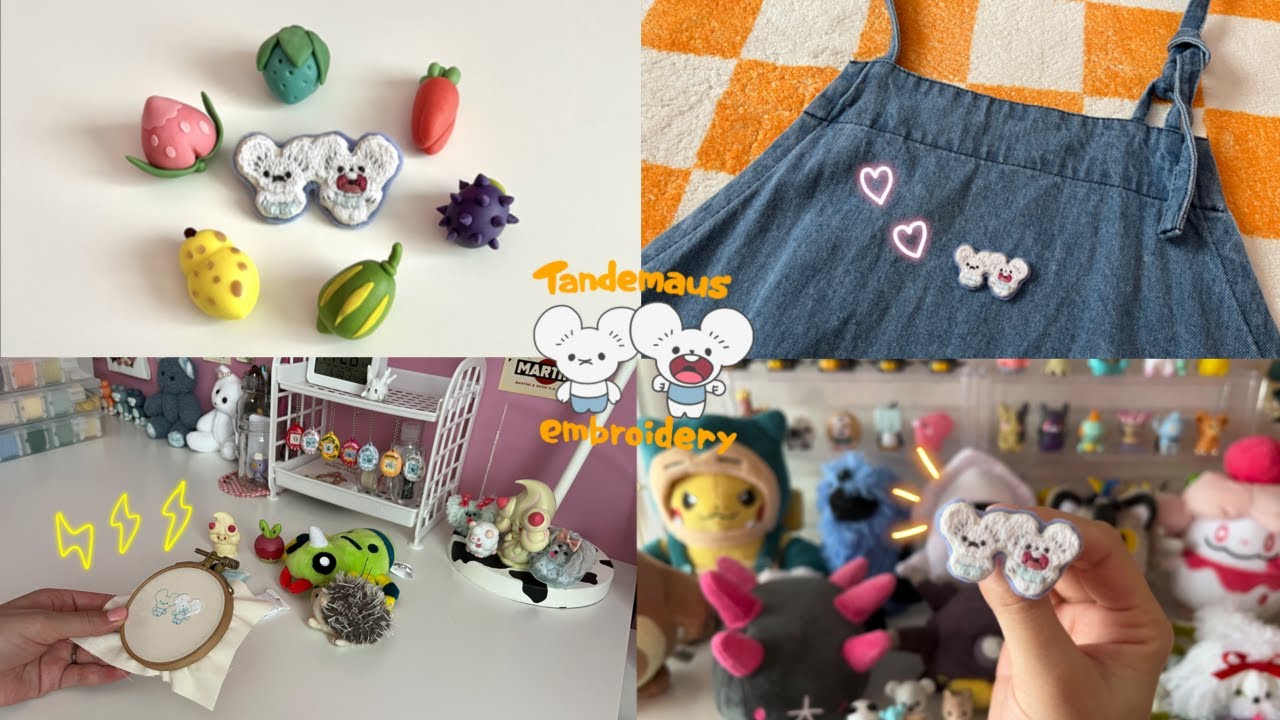 ポケモン刺繍｜ワッカネズミの刺繍ブローチ作り｜Embroidery of